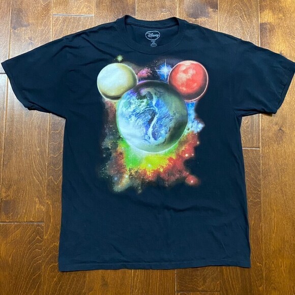 Disney Mickey Mouse Planets Universe Graphic Cotton T-Shirt Men's Size Large - Picture 2 of 7
